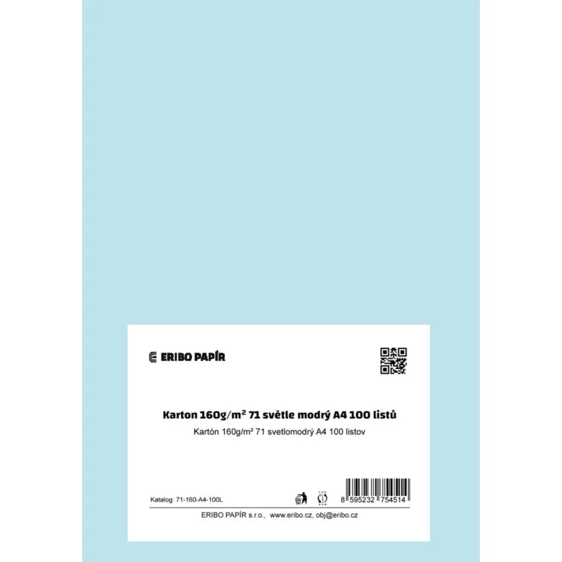 Barevný karton - A4 / 160 g / světle modrá