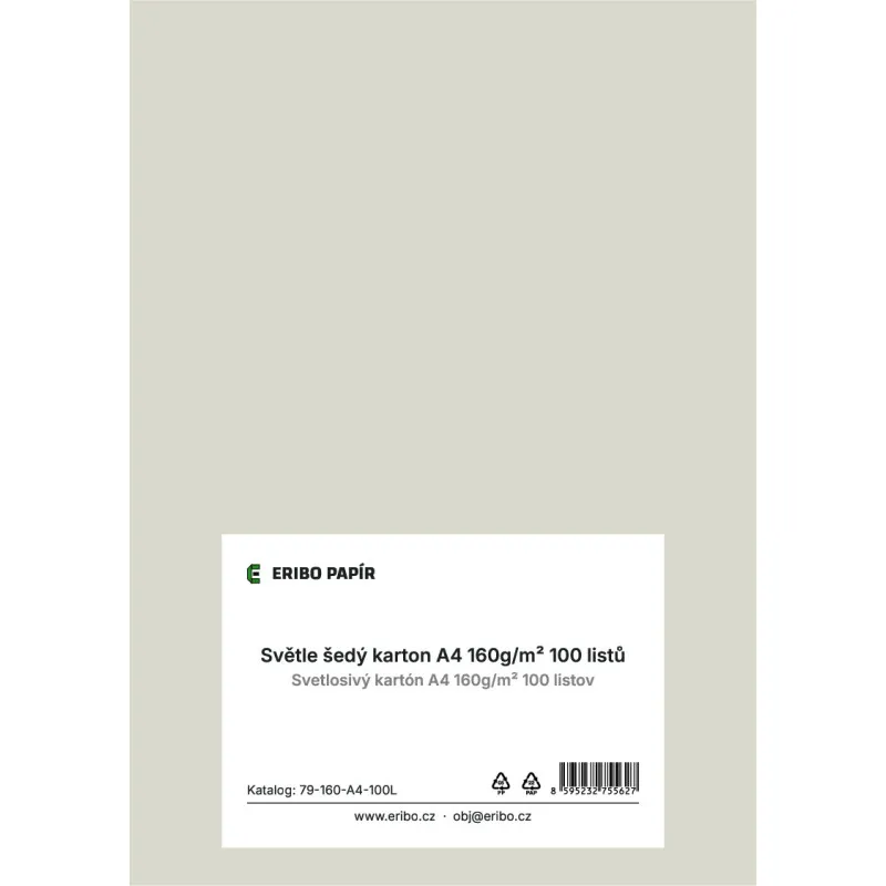Barevný karton - A4 / 160 g / světle šedá