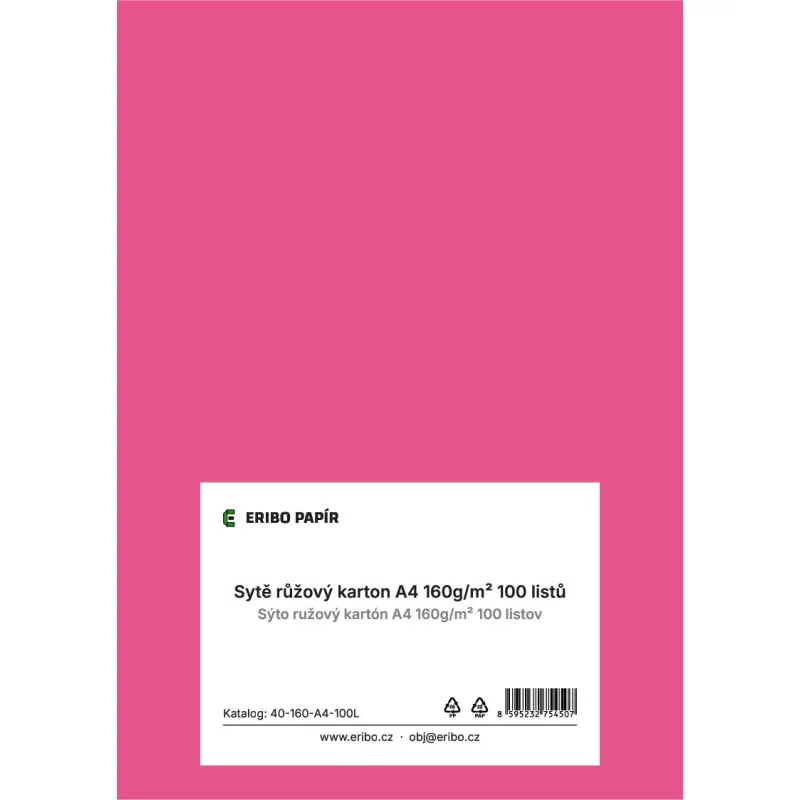 Barevný karton - A4 / 160 g / sytě růžová
