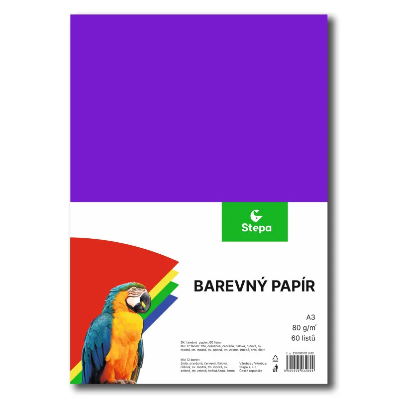 Barevný papír - A3 / 80 g / 60 listů / barevný mix