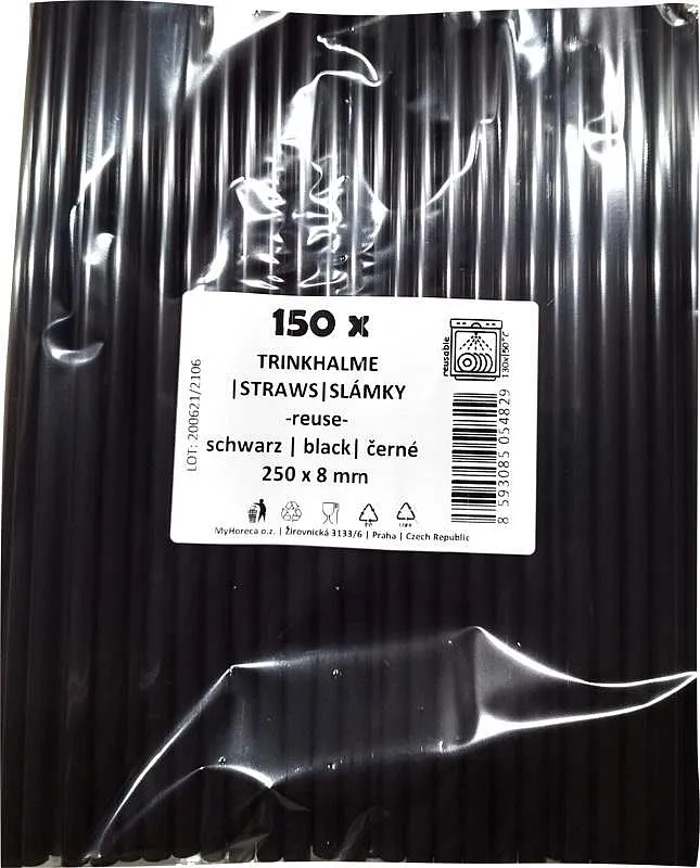 Brčka jumbo plastová černá 25cmx8mm 150ks 40bal. v kartonu