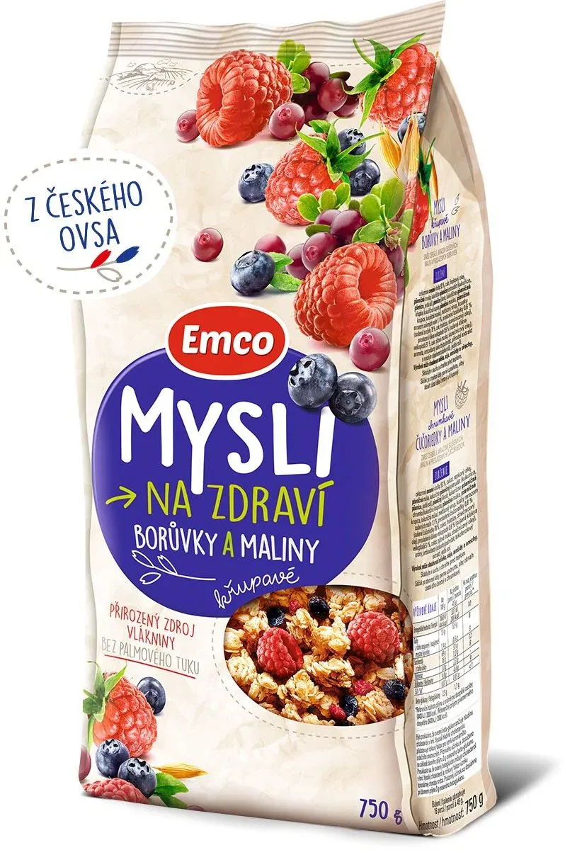 Emco Mysli Na Zdraví křupavé borůvky a maliny, 750g