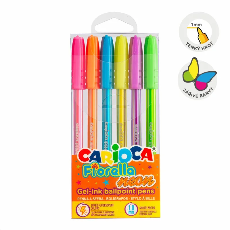 Gelový roller Carioca Fiorella - 6 ks / mix neon