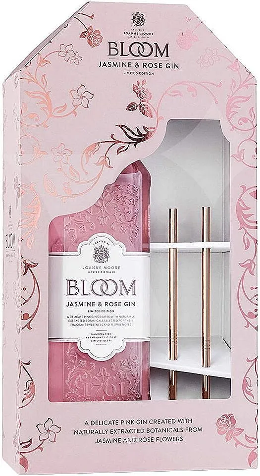 Gin Bloom Jasmin Rose + kovová brčka  gB 40%0.70l