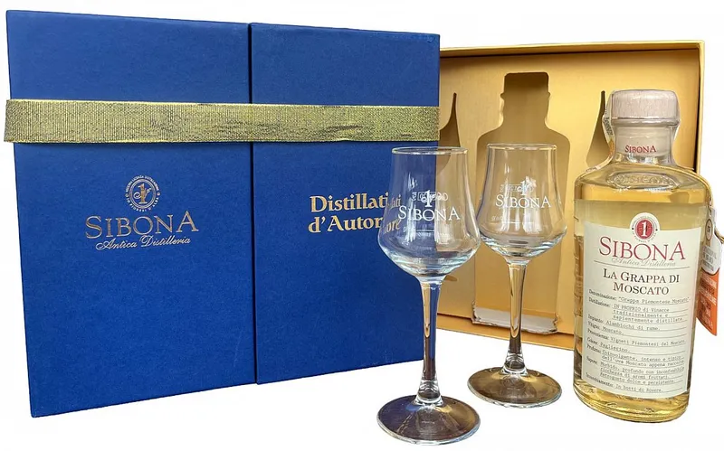 Grappa Sibona di Moscato vyzrálá + 2sklo gB 40%0.50l