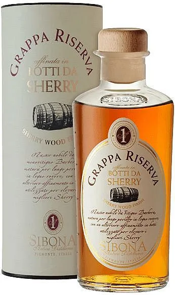 Grappa Sibona Riserva Sherry Wood v tubě 44%0.50l