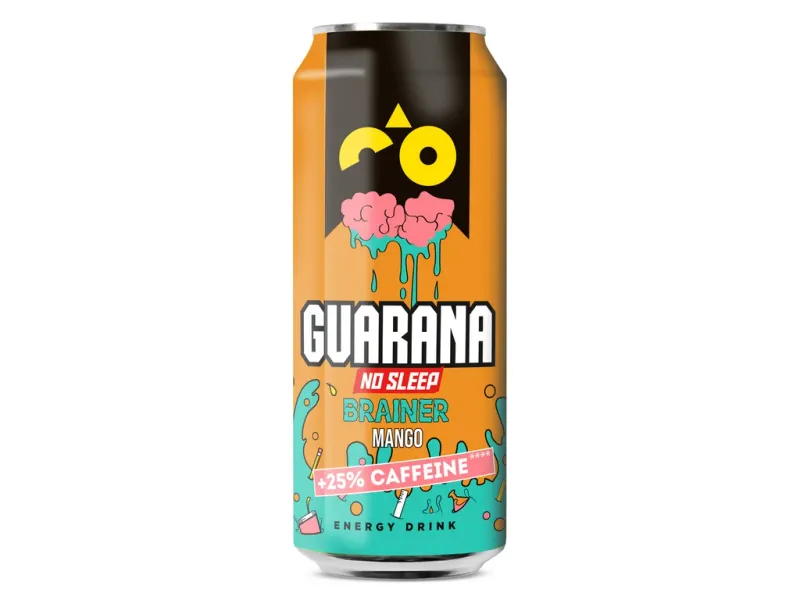 Guarana Brainer Mango, energy nápoj 500ml plech
