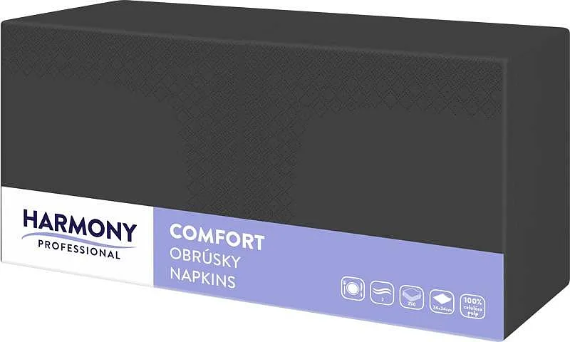 Harmony Professional ubrousky 24x24cm černé, 2vrstvé, 250ks, 16ks v bal.