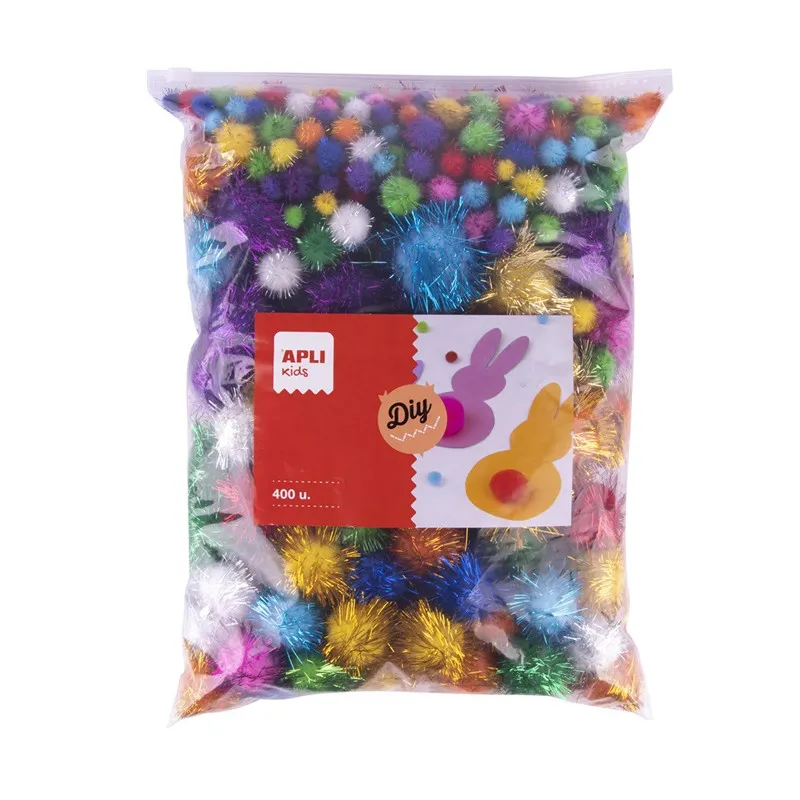 Kuličky POM-POM APLI JUMBO se třpytkami /mix velikostí / 400 ks
