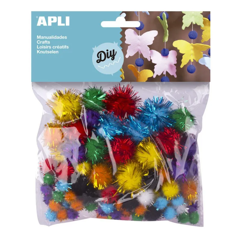 Kuličky POM POM APLI třpytky / 78 ks