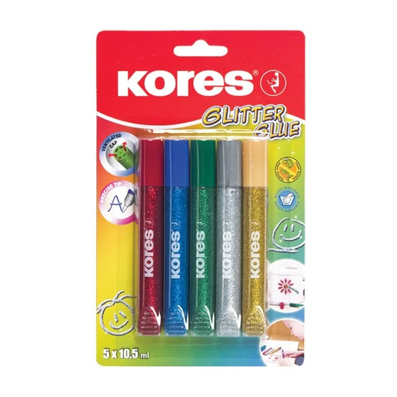 Lepidlo Kores Glitter Glue - 5 x 10,5 ml / klasické barvy