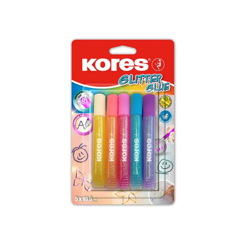 Lepidlo Kores Glitter Glue - 5 x 10,5 ml / pastelové barvy