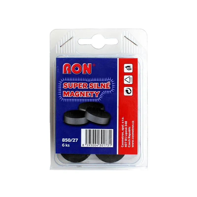 Magnety černé MIKOV super silné - průměr 27 mm / 6 ks