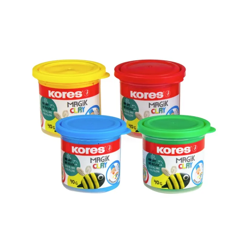 Modelovací hmota KORES MAGIK CLAY - klasické barvy 4 x 40 g + 2 x 5 g bílá a černá