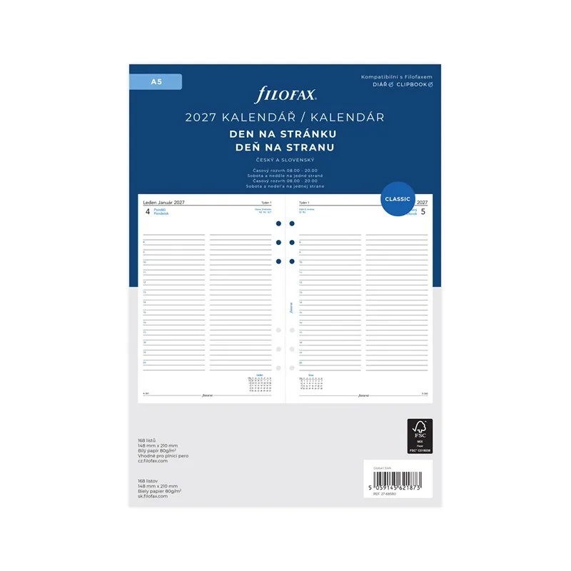 Náhradní vložka do diářů Filofax - kalendář A5 / denní