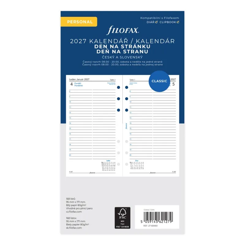 Náhradní vložka do diářů Filofax - kalendář osobní / denní