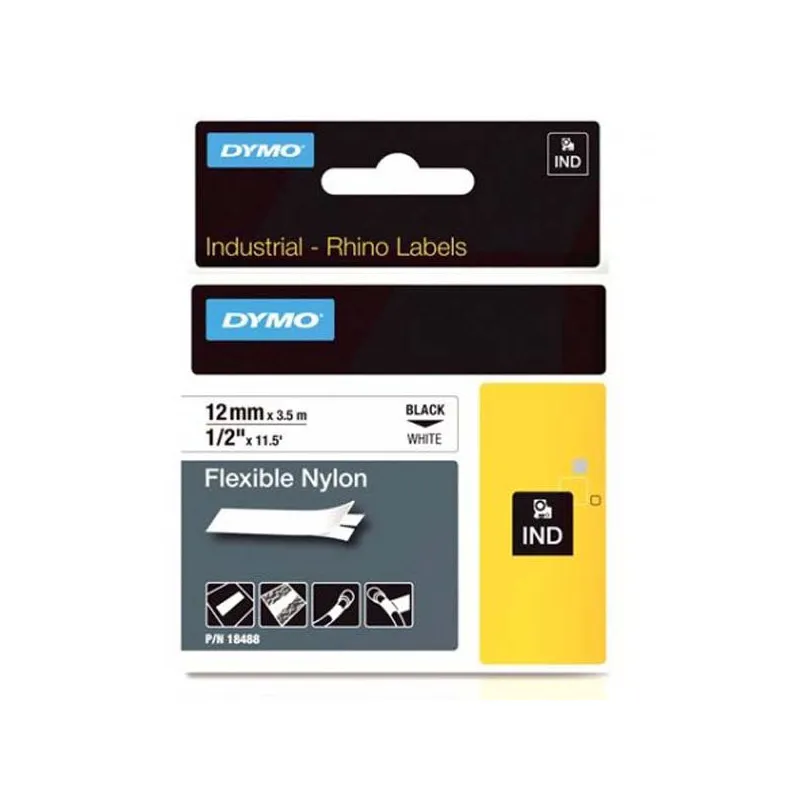 Pásky D1 nylonová flexibilní pro elektronické štítkovače DYMO - 12 mm x 3,5 m černý tisk / bílá páska