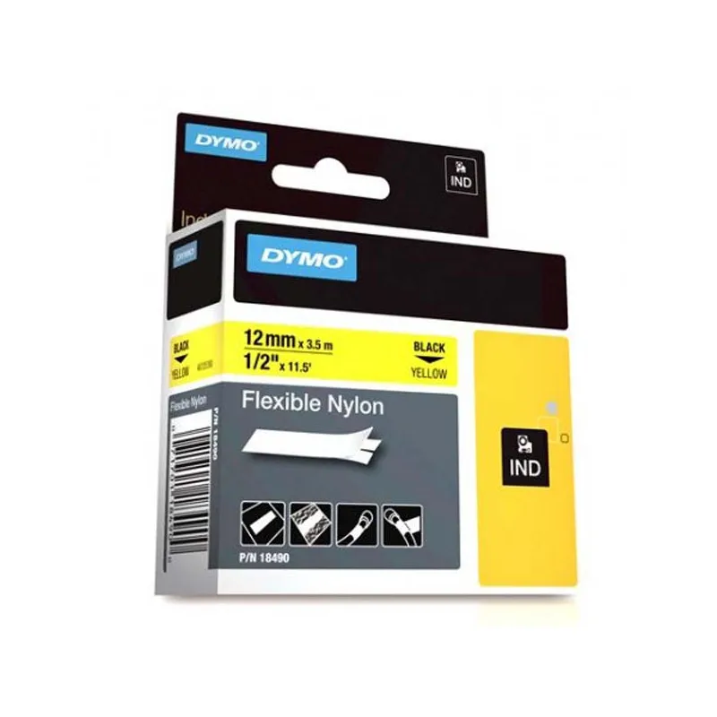 Pásky D1 nylonová flexibilní pro elektronické štítkovače DYMO - 12 mm x 3,5 m černý tisk / žlutá páska