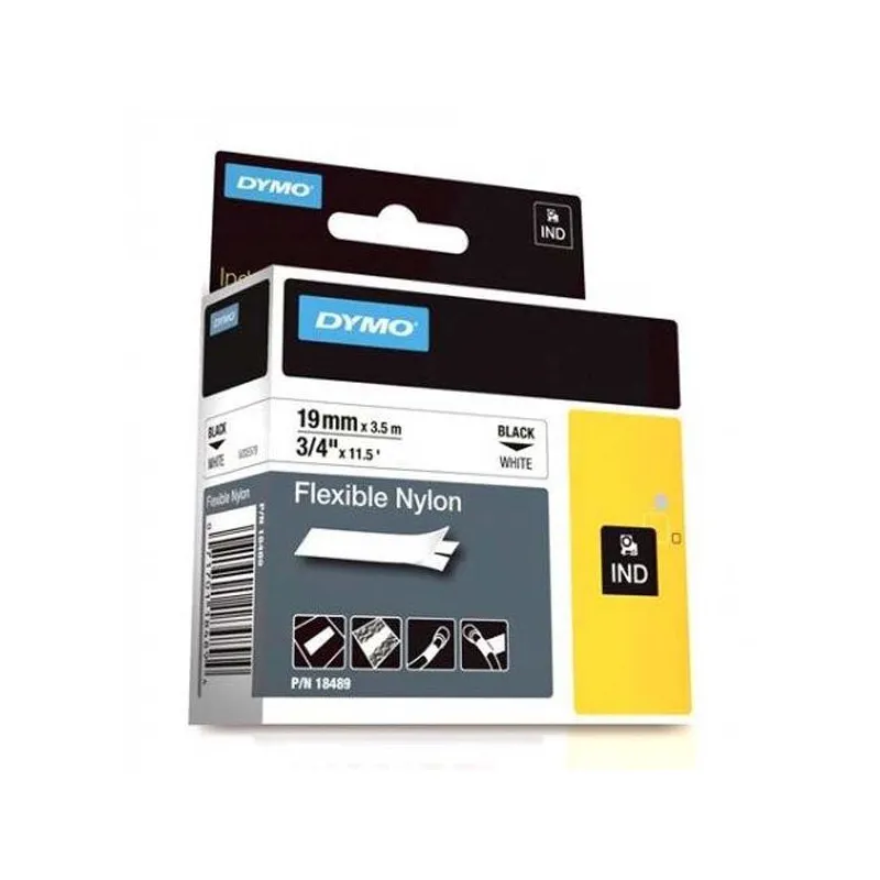Pásky D1 nylonová flexibilní pro elektronické štítkovače DYMO - 19 mm x 3,5 m černý tisk / bílá páska