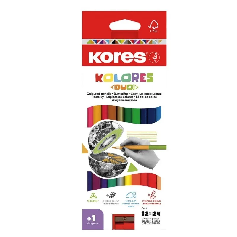 Pastelky Kores DUO trojhranné / oboustranné / 24 barev