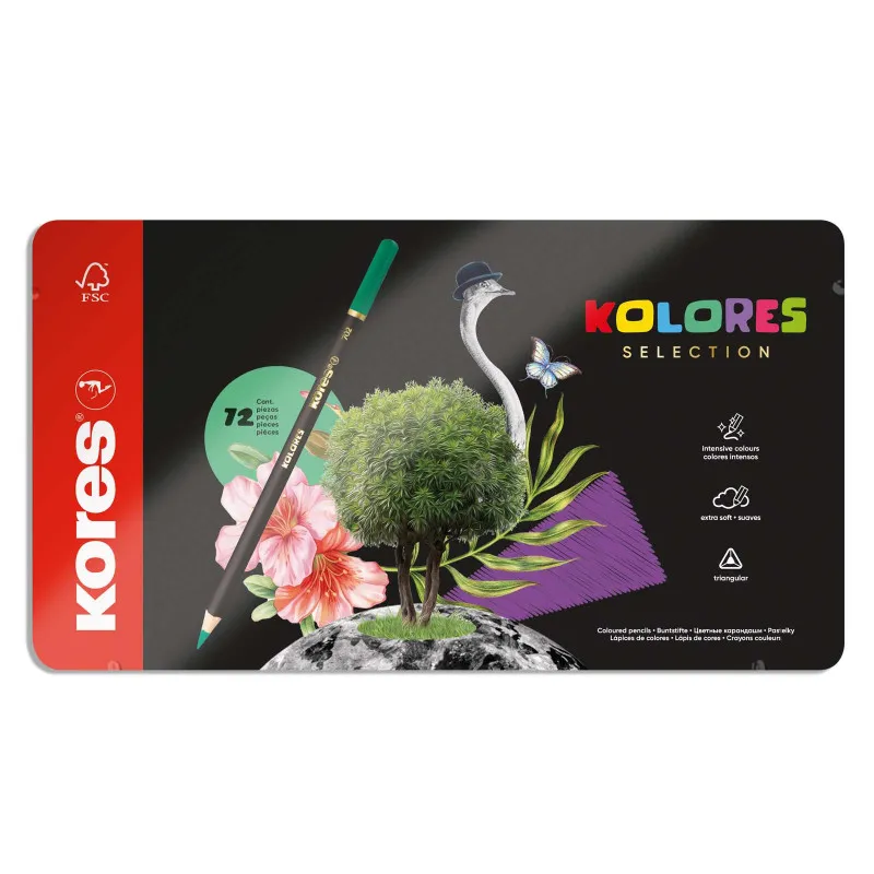 Pastelky Kores Kolores plechový box trojhranné / 72 barev