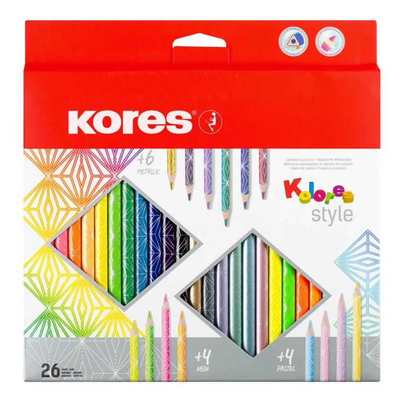 Pastelky Kores Kolores Style trojhranné / 26 barev