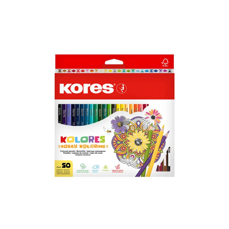 Pastelky Kores Mandalas trojhranné / 50 barev