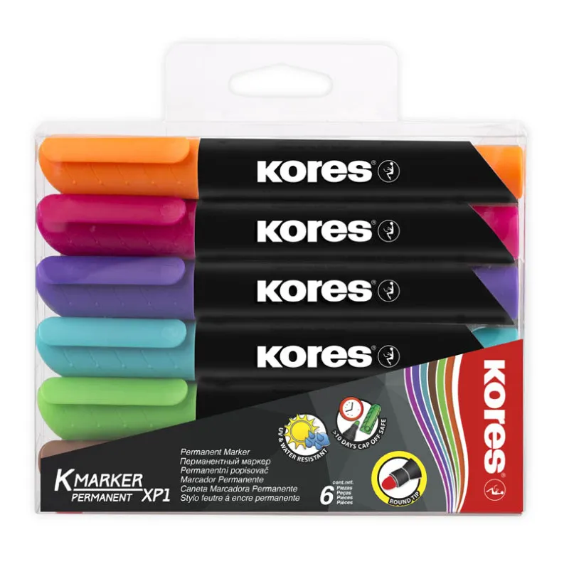 Popisovač Kores K-Marker Permanent - sada 6 ks / kulatý hrot