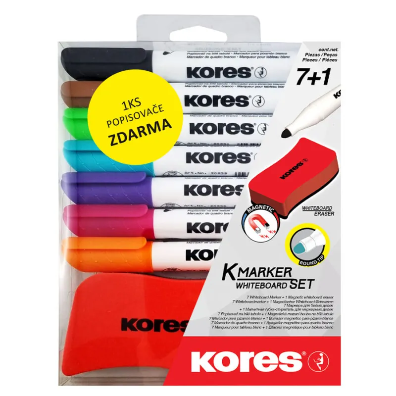 Popisovač Kores K-Marker Whiteboard - sada 7 ks + mazací houba / kulatý hrot
