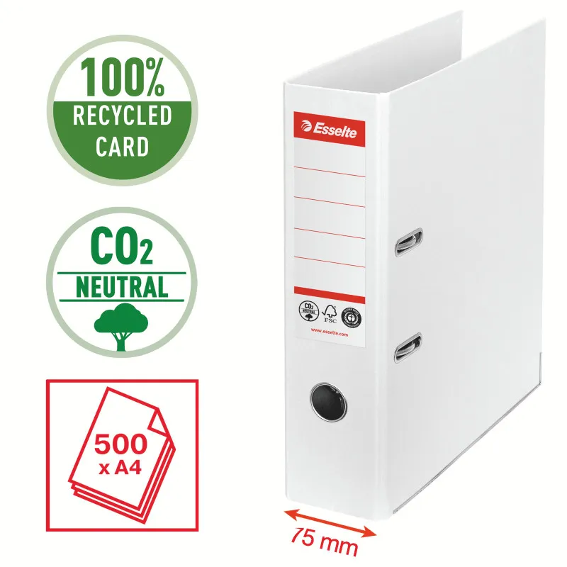 Pořadač pákový Esselte CO2 neutrální - A4 / hřbet 7,5 cm / bílá