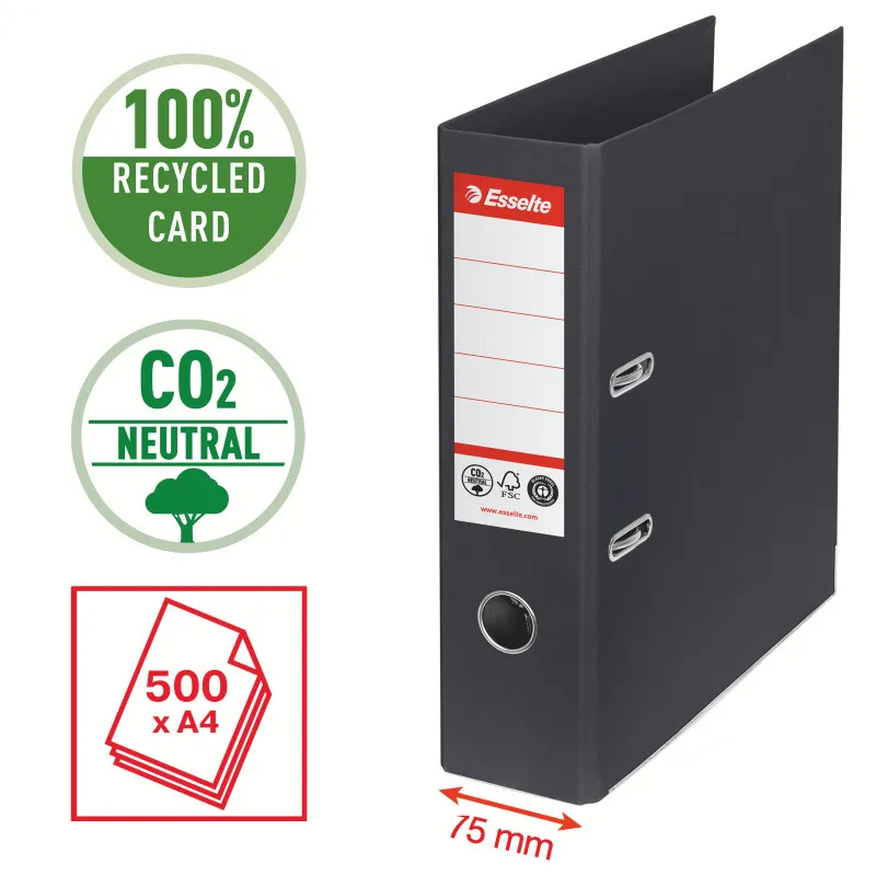 Pořadač pákový Esselte CO2 neutrální - A4 / hřbet 7,5 cm / černá