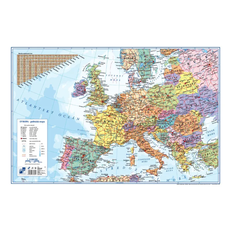 Pracovní podložky dekorované - jednostranná / mapa Evropa