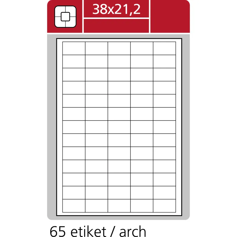 Print etikety A4 pro laserový a inkoustový tisk - 38 mm x 21,2 mm (65 etiket / arch)