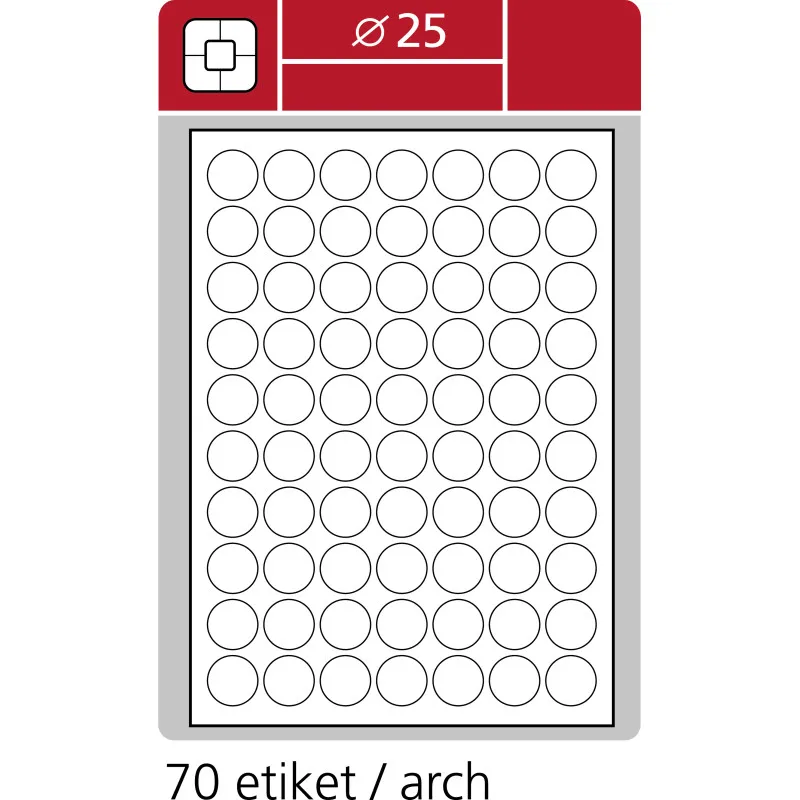 Print etikety A4 pro laserový a inkoustový tisk - kulaté průměr 25 mm ( 70 etiket / arch)