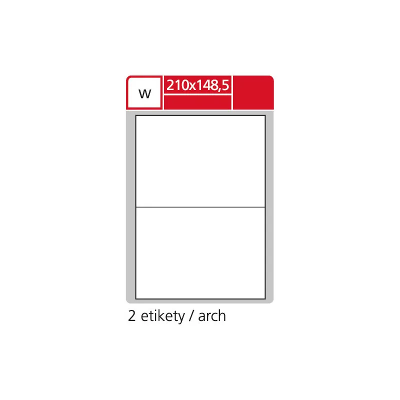 Print etikety A4 pro laserový tisk - 210 x 148,5 mm (2 etikety / arch ) / transparentní polyester. folie bílá