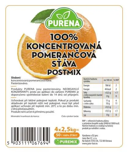 Purena 100% Koncentrovaná pomerančová šťáva BiB (30l Džusy)