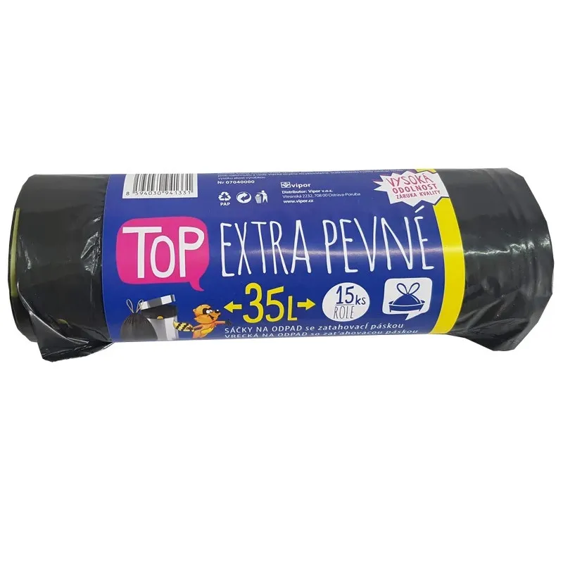 Pytle do koše Vipor Top stahovací - 50x60cm / 35l / 30my / 15ks / černá / extra pevné