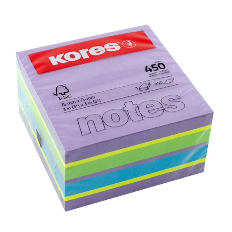 Samolepicí bloček Kores Cubo Spring - 75 x 75 mm / 450 lístků