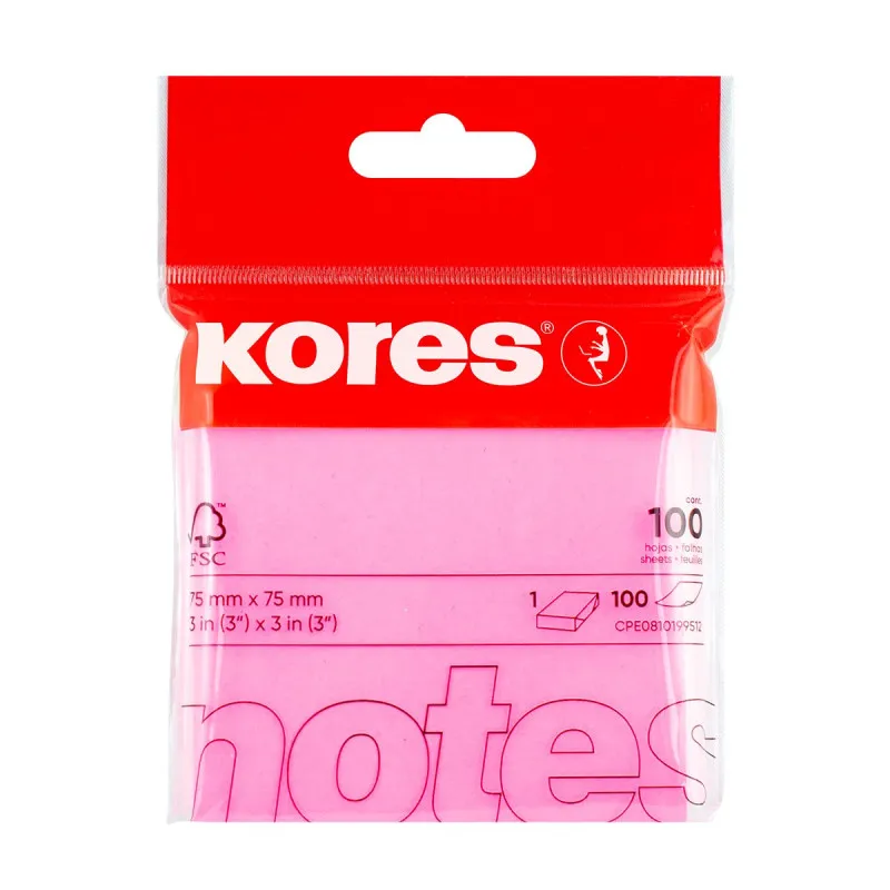 Samolepicí bloček Kores neon - růžová