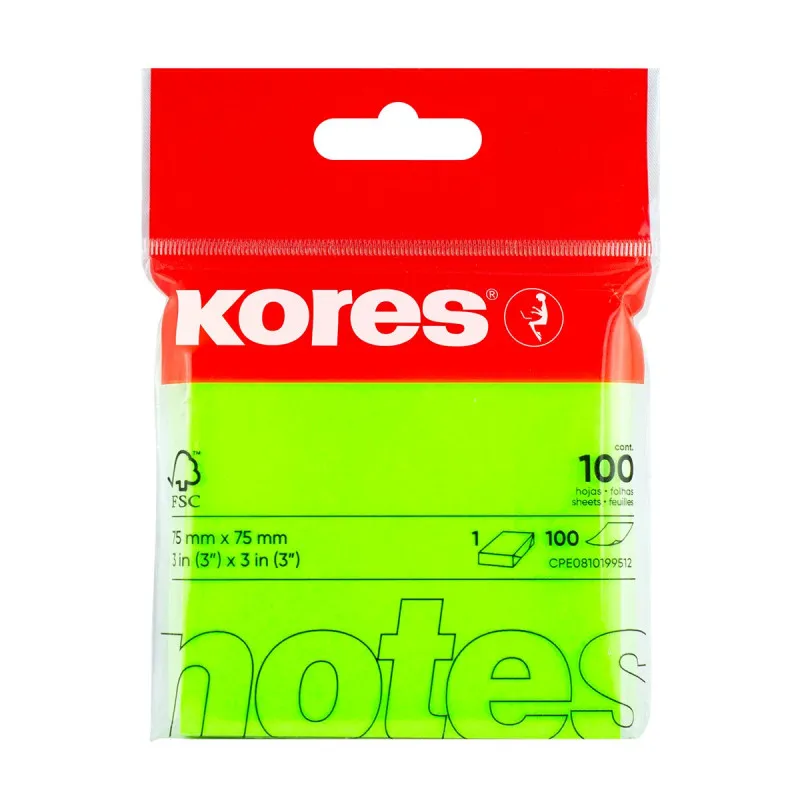 Samolepicí bloček Kores neon - zelená