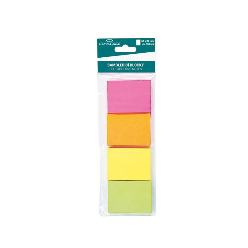 Samolepicí bločky Concorde neonové - 51 mm x 38 mm / 4 ks