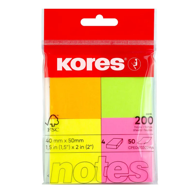 Samolepicí bločky Kores Multicolor - 40 mm x 50 mm / 4 ks
