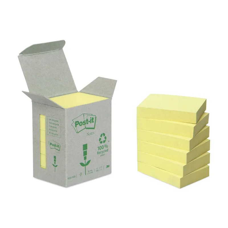 Samolepící bločky Post-it recyklované - 76 x 76 mm / žlutá / 6 x 100 lístků