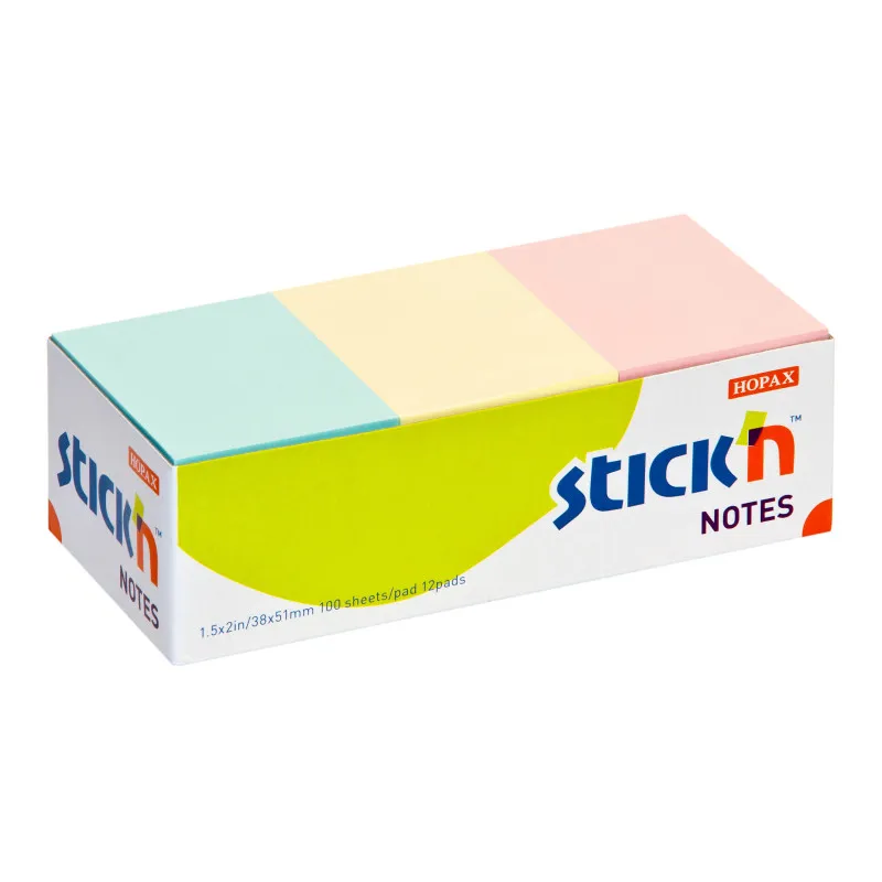 Samolepicí bločky Stick´n by Hopax barevné - 38 x 51 mm / 12 x 100 lístků / pastelové barvy