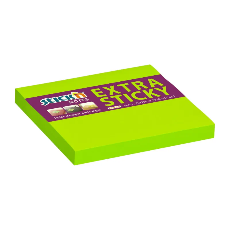 Samolepicí bločky Stick´n by Hopax Extra Sticky - 76 x 76 mm / 90 lístků / neon zelená