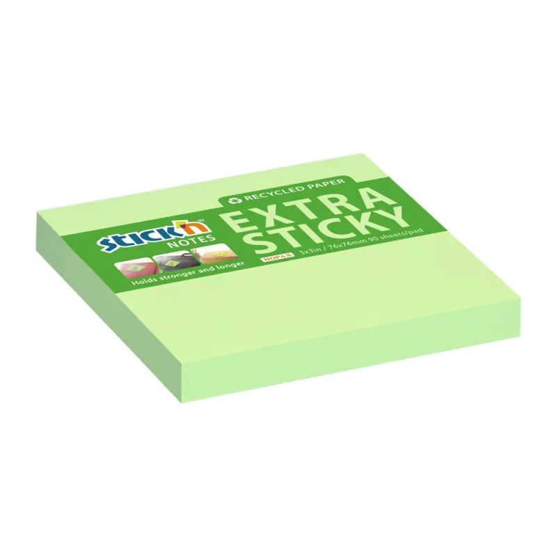 Samolepicí bločky Stick´n by Hopax Extra Sticky - 76 x 76 mm / 90 lístků / pastelově zelená