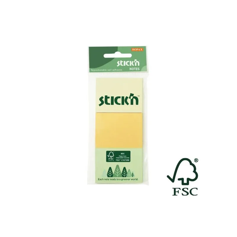 Samolepicí bločky Stick´n by Hopax FSC - 38 x 51 mm / 3 x 100 lístků / pastelové barvy