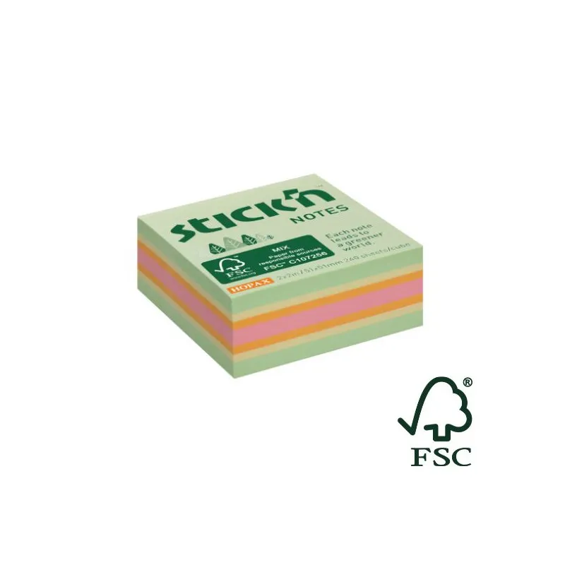 Samolepicí bločky Stick´n by Hopax FSC - 51 x 51 mm / 240 lístků / lesní pastelové barvy