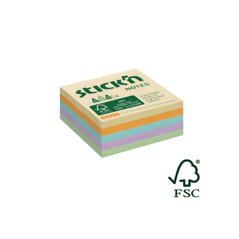 Samolepicí bločky Stick´n by Hopax FSC - 51 x 51 mm / 240 lístků / luční pastelové barvy