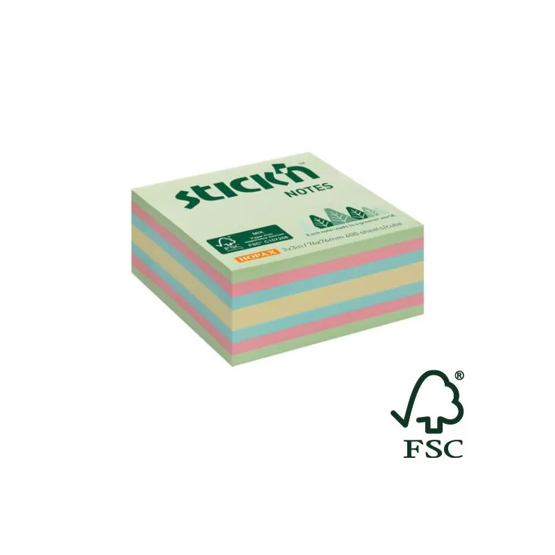 Samolepicí bločky Stick´n by Hopax FSC - 76 x 76 mm / 400 lístků / lesní pastelové barvy